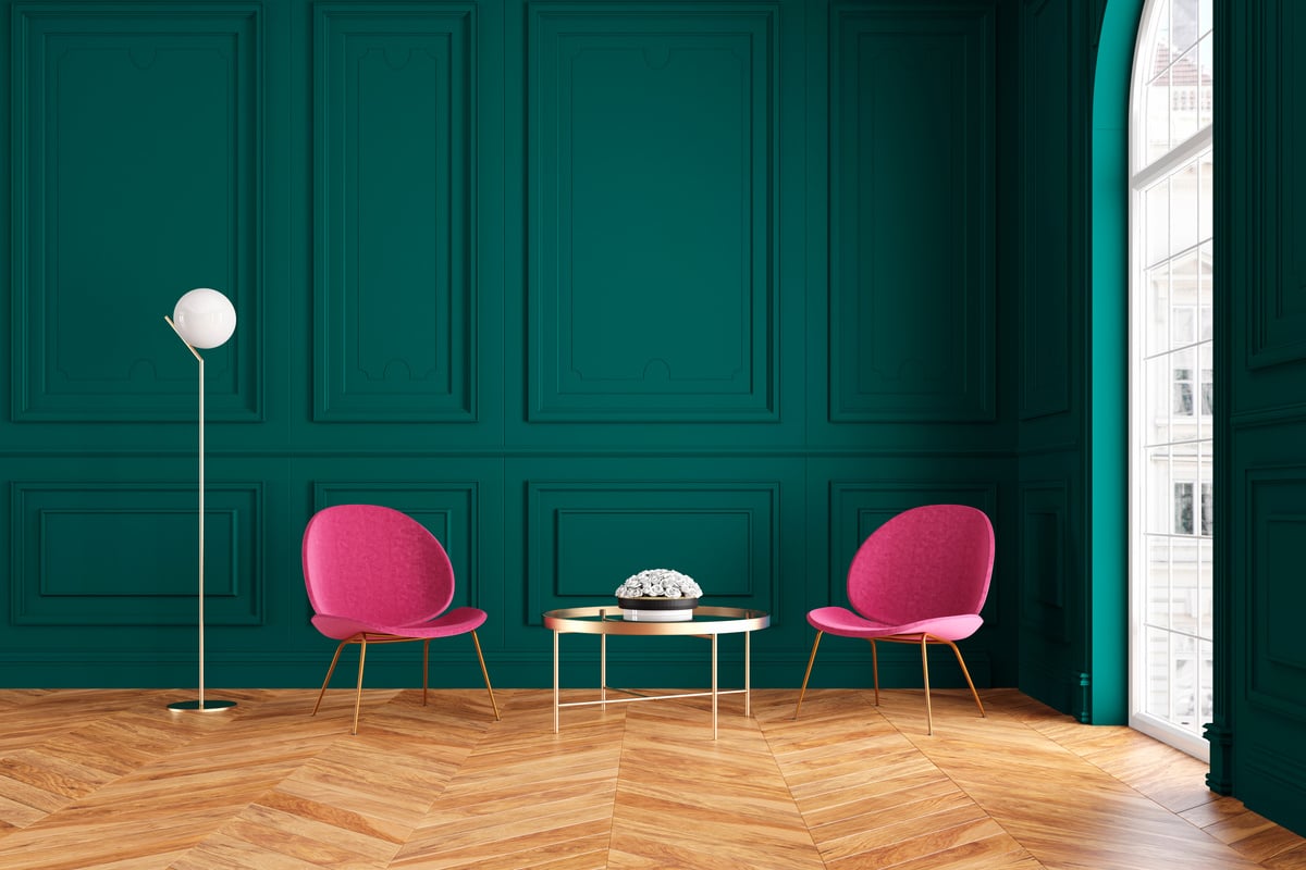 Contemporary Interior of a Room with Pink Chairs and Table